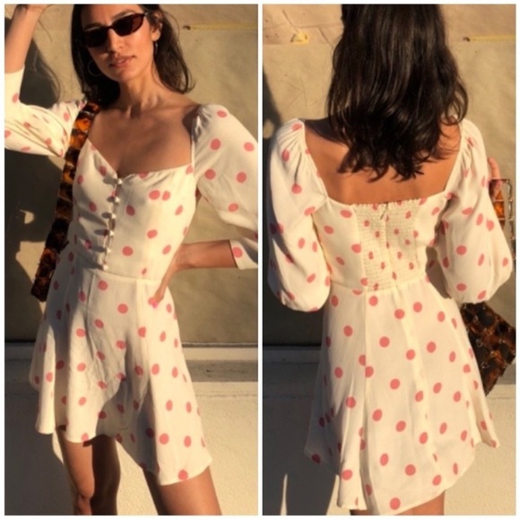 Reformation Lumiere Pink Polka Dot Mini Dress Size 6 - Picture 2 of 2